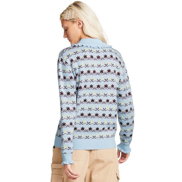 NWT Sandy Liang Jacquard Collared Pullover Sweater - Picture 2 of 4